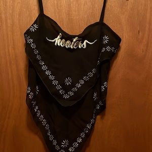 Hooters circa 2001-2009, sexy,sheer,bandanna open back top